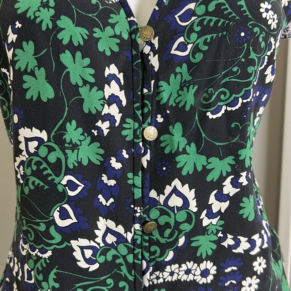 Veronica Beard Willow Silk cap sleeve shirt top Floral V Neck Black Green Sz 2 - Picture 4 of 12
